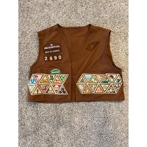 Girl Scouts Brownie Vest Girls Brown 2490 Mile Hi Council Patches Badges Uniform